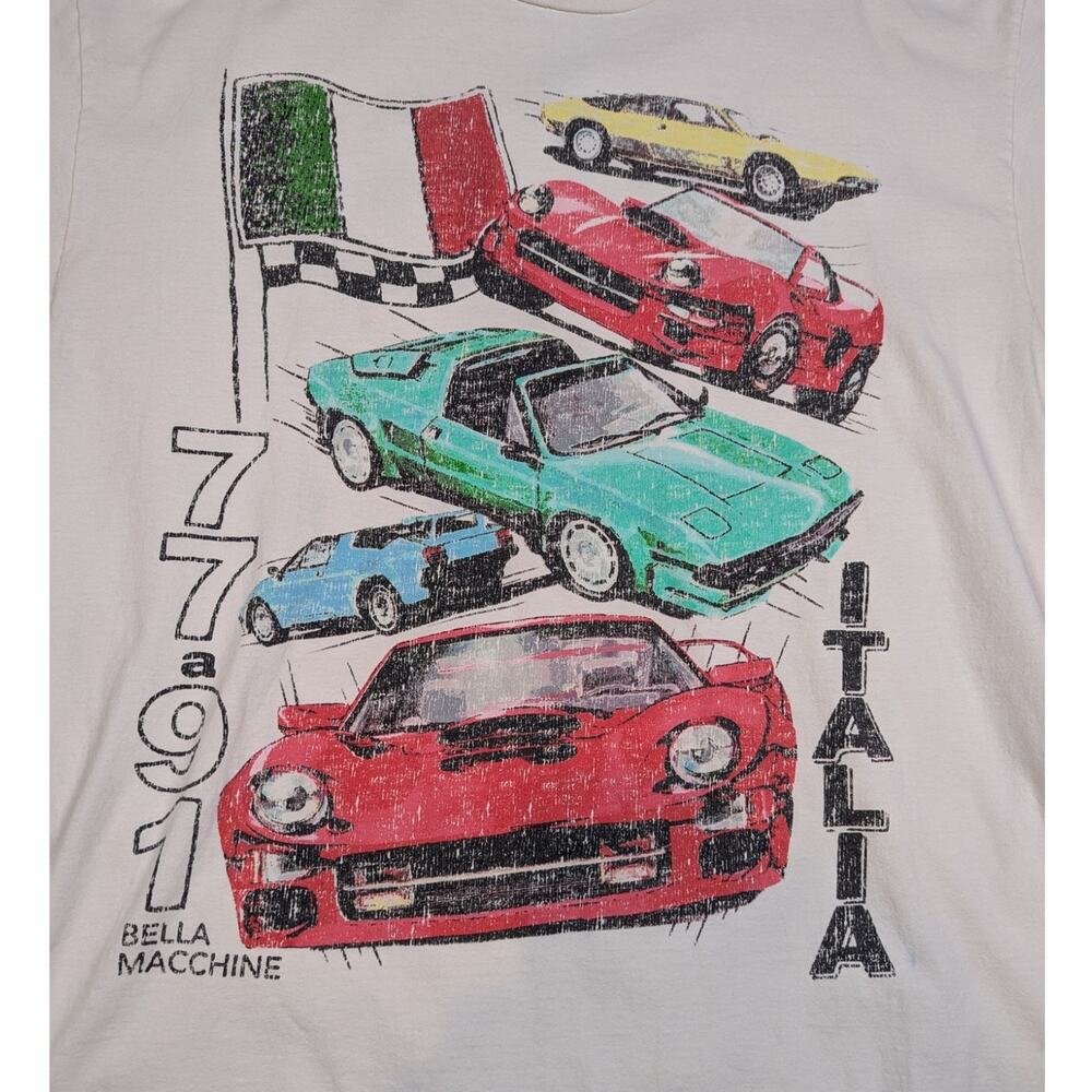 1971 Italia Bella Macchine Graphic T-Shirt Off White Size 2XL - Picture 5 of 10